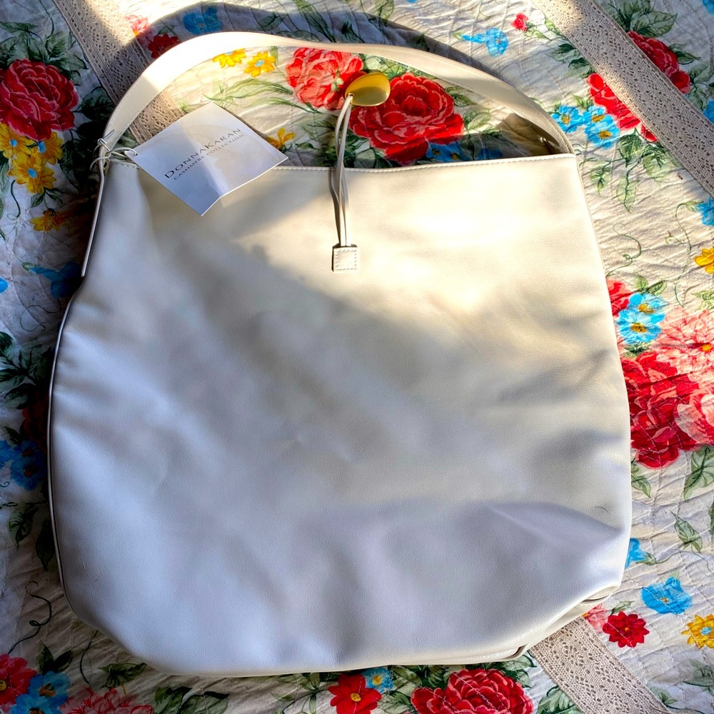 NWT Donna Karan handbag/tote,cream faux leather,gold,Cashmere Collection - Picture 7 of 12